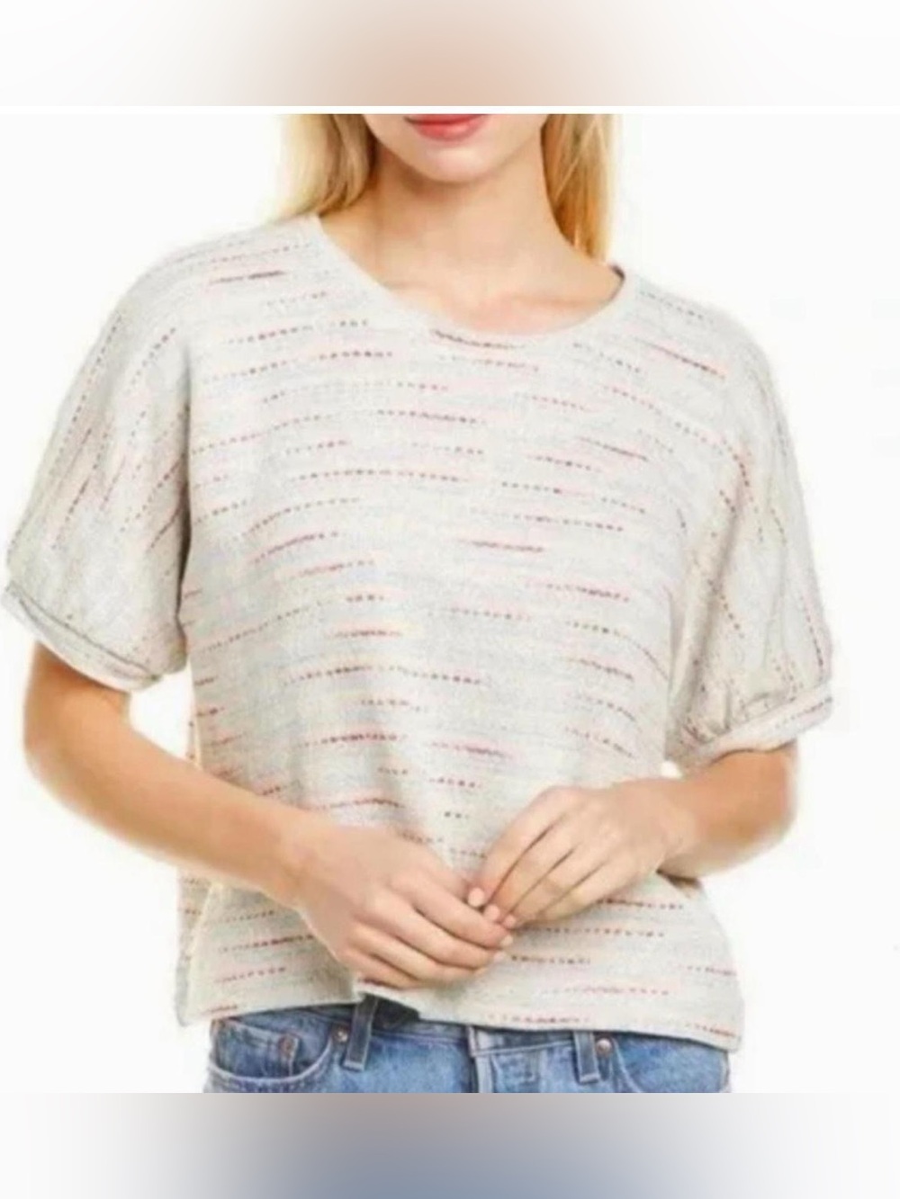 MADEWELL Cream Colorful Speckled Knit Puff Sleeve Top SU20 Casual Cottagecore XS